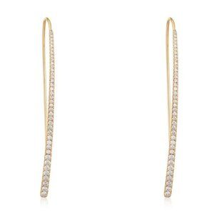 Long Curve 14K (or 18k upon request) Yellow Gold Pave Diamonds Drop Earrings